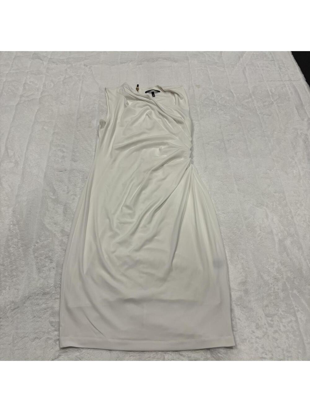 Victoria's Secret Ivory Sleeveless Draped Bodycon Dress Women M Polyester Blend.